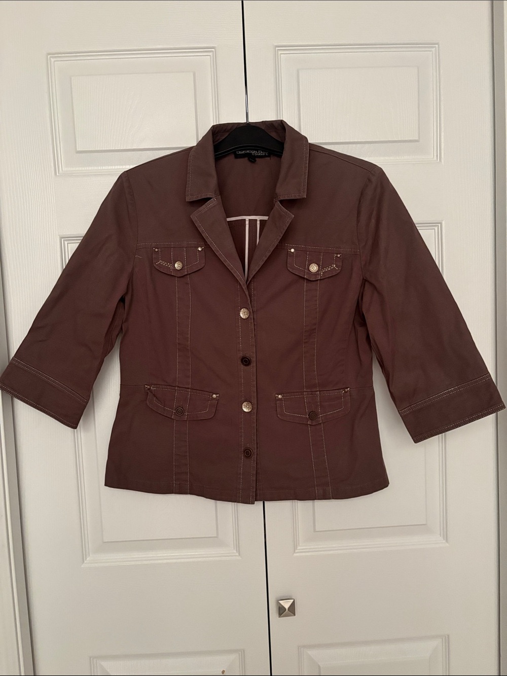 Women’s Milk Chocolate Brown Cotton Blend Button-Front Blazer Jacket